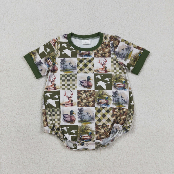 SR3837 RTS baby boy clothes  green mallards toddler boy summer bubble hunting clothes
