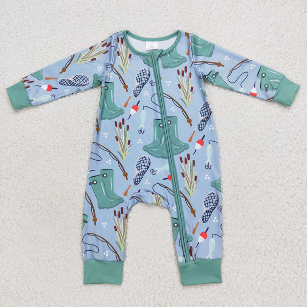 LR0664 RTS baby boy clothes fishing zipper winter romper