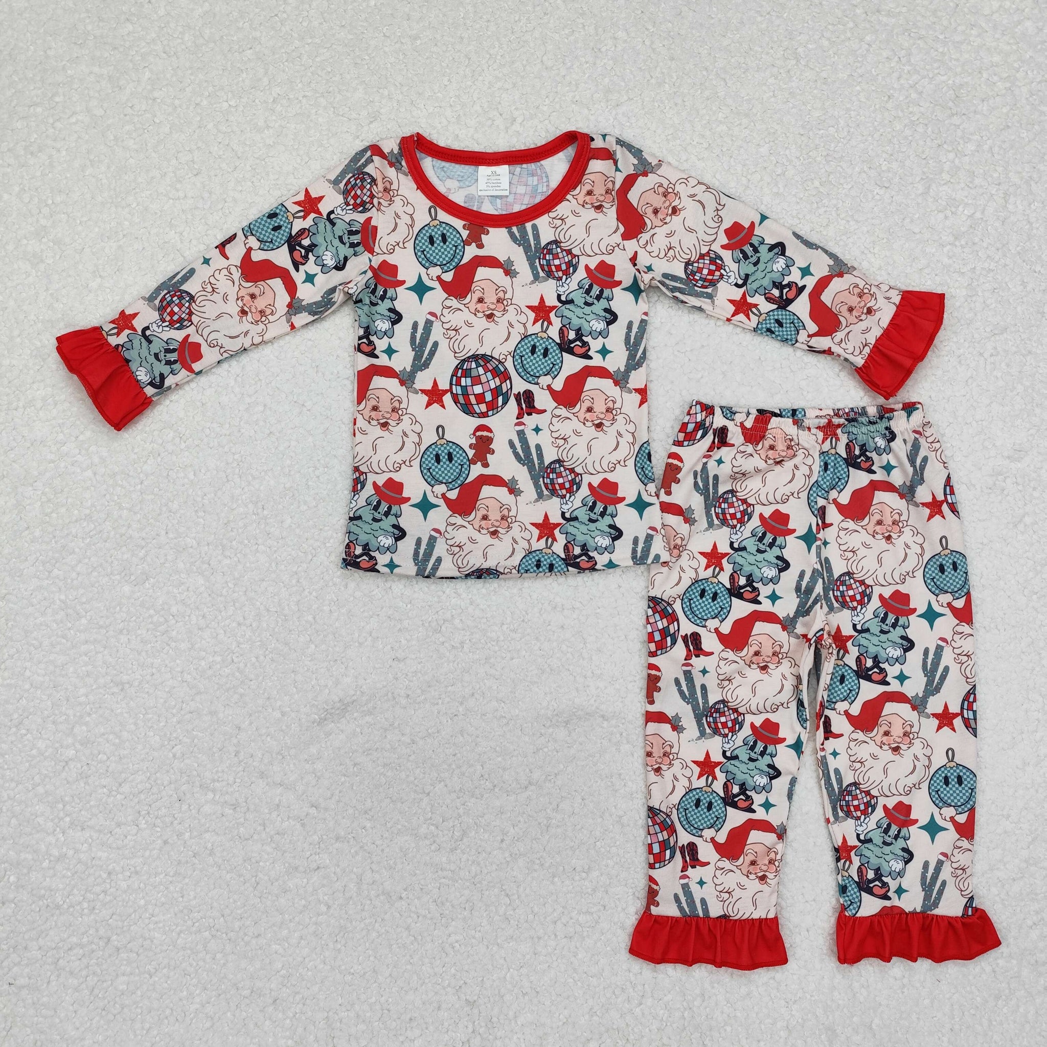 GLP1780 RTS baby girl clothes smile santa claus girl christmas pajamas set-bamboo