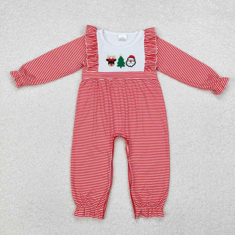 LR1588 RTS baby girl clothes cartoon print  girl winter christmas  romper embroidery