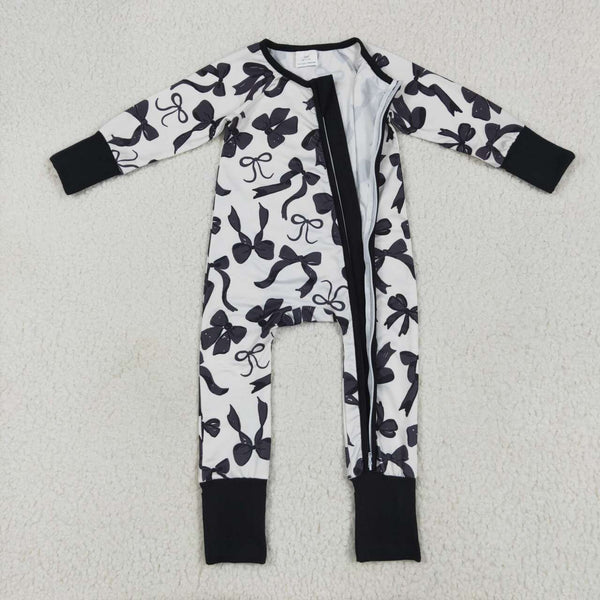 LR2253 RTS girl clothes black bows toddler girl winter romper zipper romper