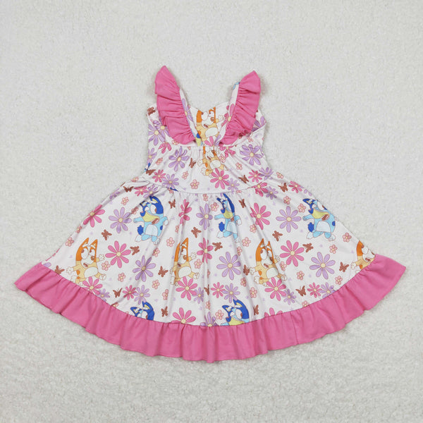 GSD0865 baby girl clothes cartoon dog pink girl summer dress toddler twirl dress