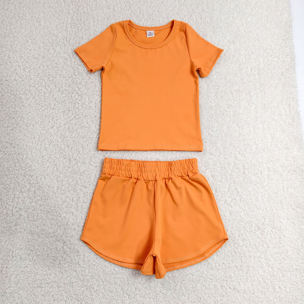 GSSO3766 RTS baby girl clothes  orange  toddler girl yoga summer outfit sports clothing set
