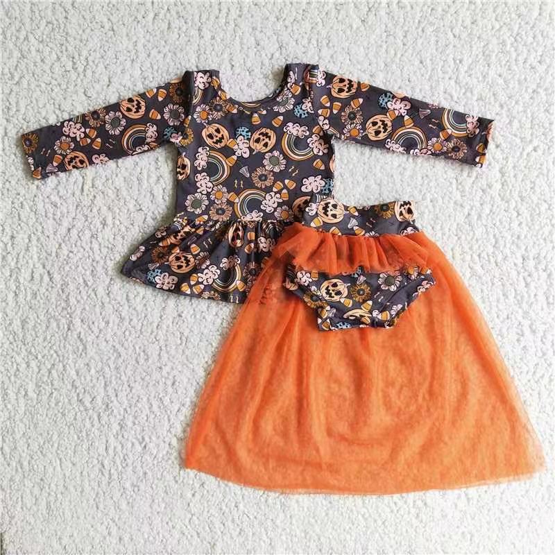 6 C8-1 girl halloween orange tulle skirt set--promotion 2024.9.28 $2.99