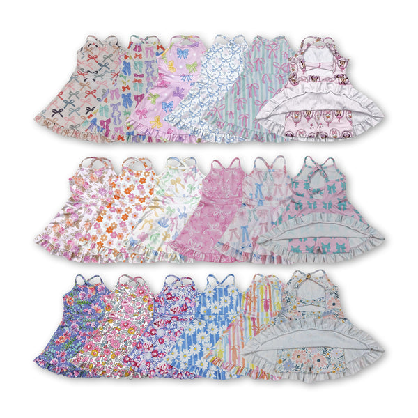 RTS toddler clothes matching clothing floral bow dress kids summer yoga clothing