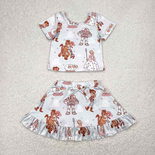 GSD2359 RTS girl clothes cartoon toy girl summer skirt set
