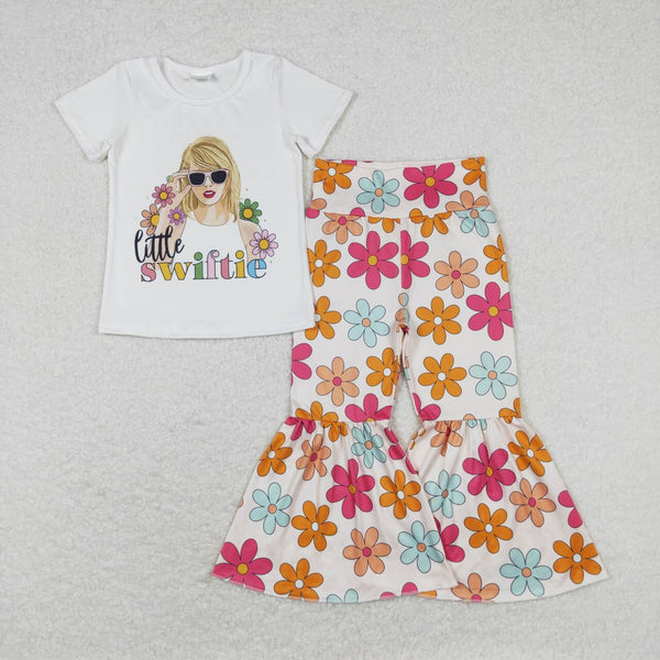GSPO1429 RTS baby girl clothes flower singer girl bell bottoms outfit