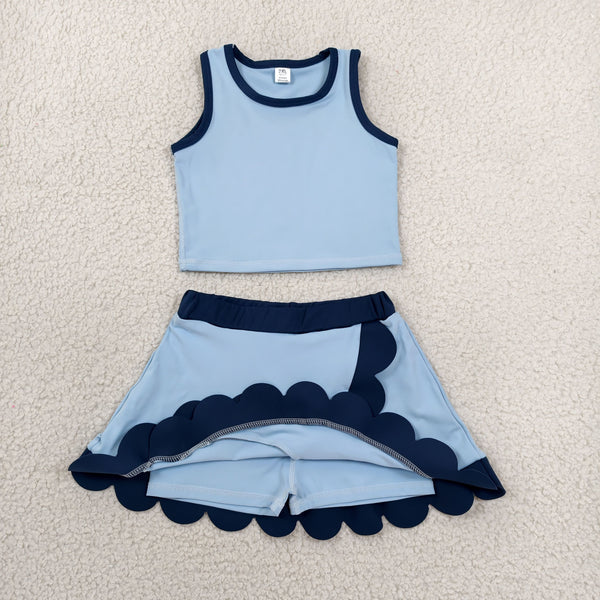 GSD4082 RTS toddler clothes blue girl summer yoga set sports clothing set