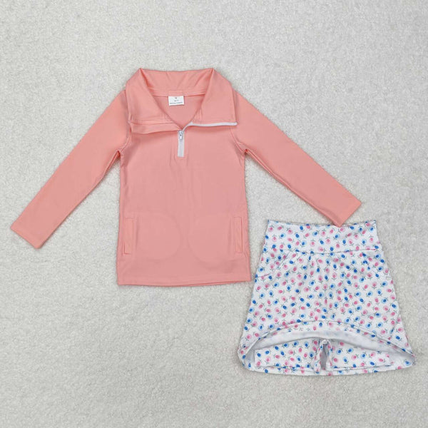 GLD0984 RTS baby girl clothes pink toddler girl skirt set yoga clothing set