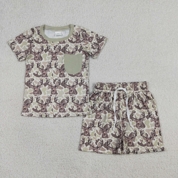 BSSO1794 RTS boy clothes camo print toddler boy summer outfit summer shorts set
