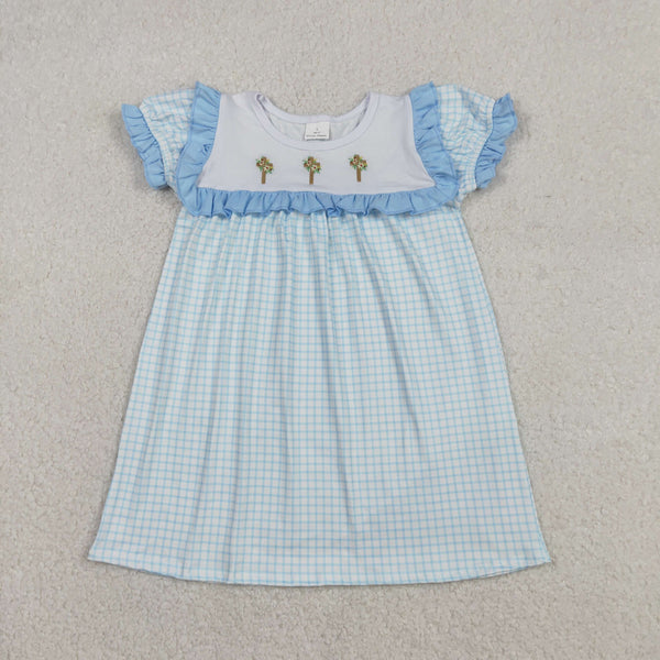 GSD2851 RTS toddler girl clothes cross print girl easter summer dress embroidery