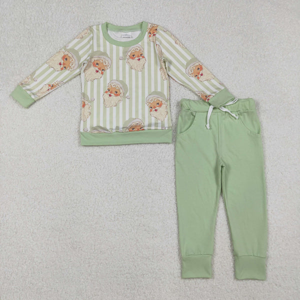 BLP1074 RTS  toddler boy clothes green santa boy christmas winter set