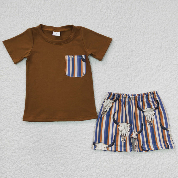 BSSO0149 kids clothes boys brown cow summer outfits