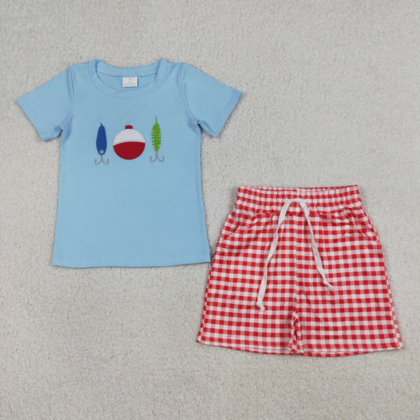 BSSO1699 RTS boy clothes fish embroidery toddler boy summer outfit summer shorts