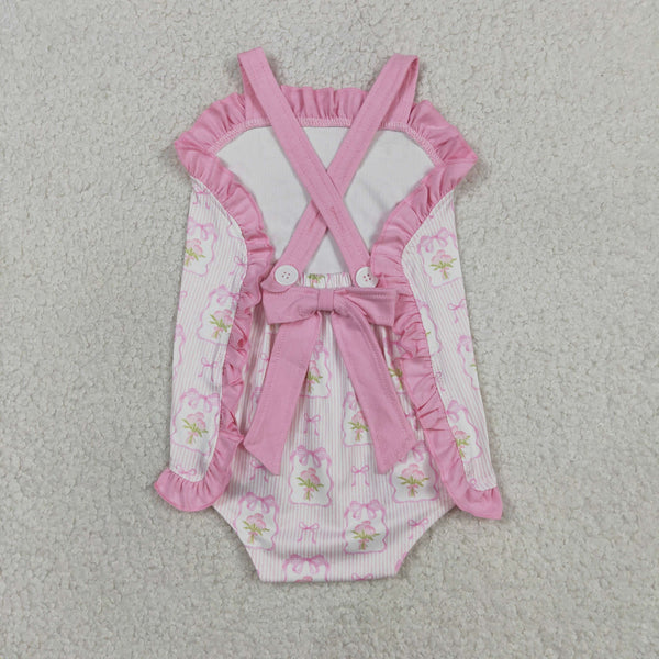 SR4112 RTS baby clothes pink floral bows toddler girl summer bubble