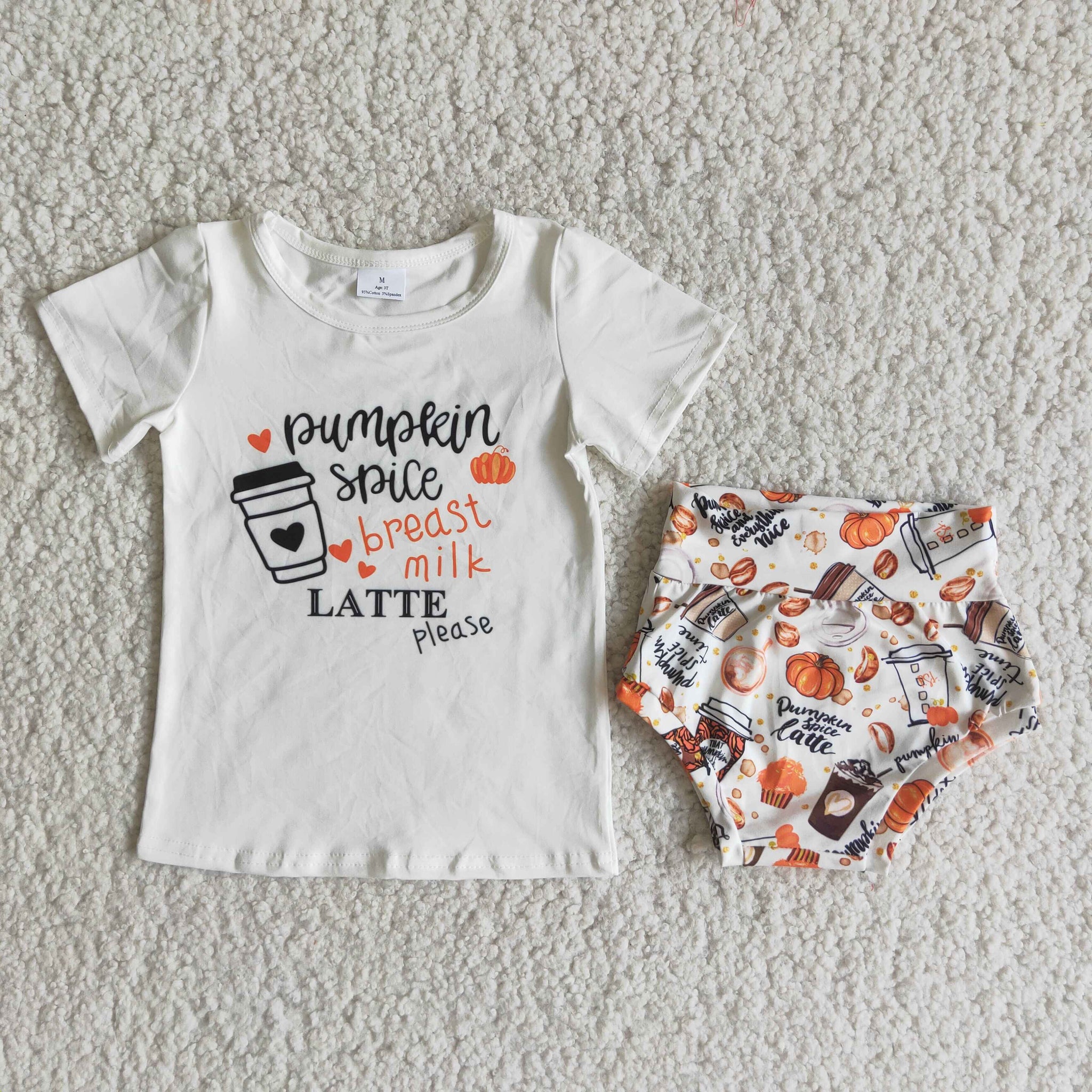 Girl Halloween Pumpkin Short Sleeve Bummies Set Oufits