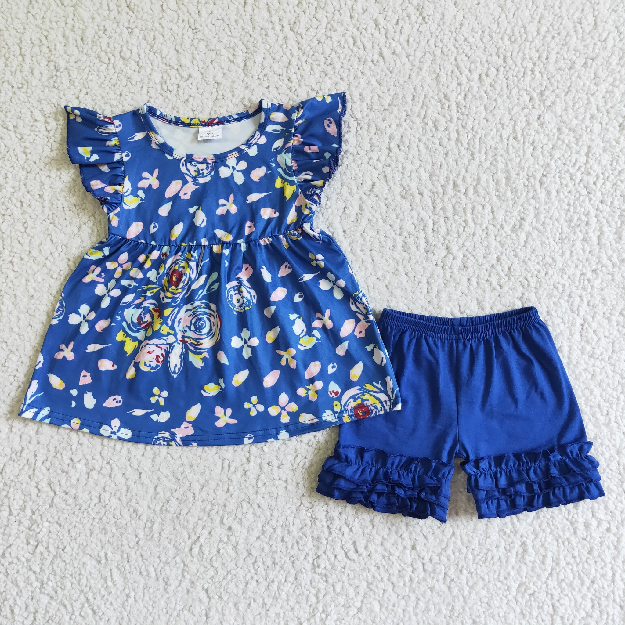 D5-16 girl summer blue flower flutter sleeve set-promotion 2024.2.44 $2.99