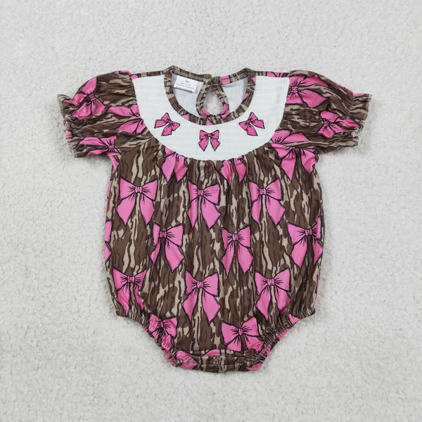 SR3827 RTS baby girl clothes bows print toddler girl summer bubble hunting clothes