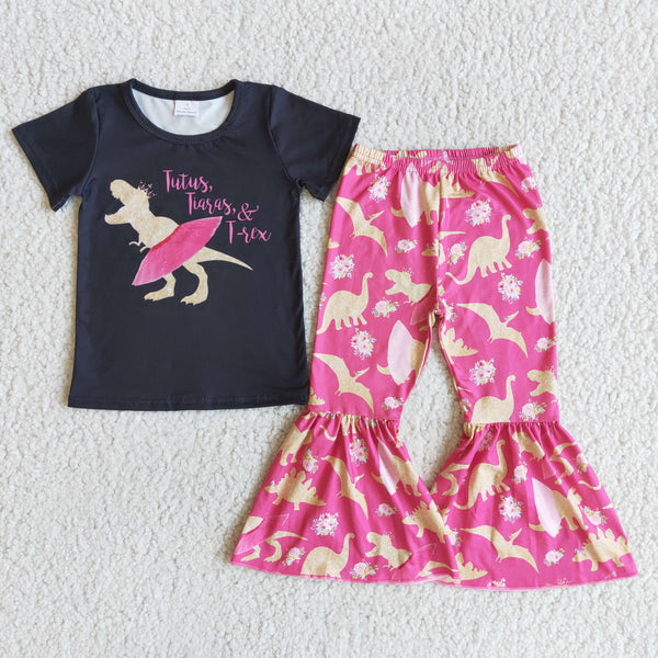 D9-5 girl black dinosaur short sleeve fall spring set headwears needs order individual -promotion 2024.1.20