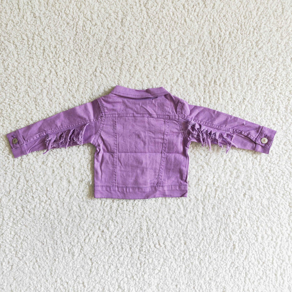 kids clothes girl spring tassel denim purple jacket coat