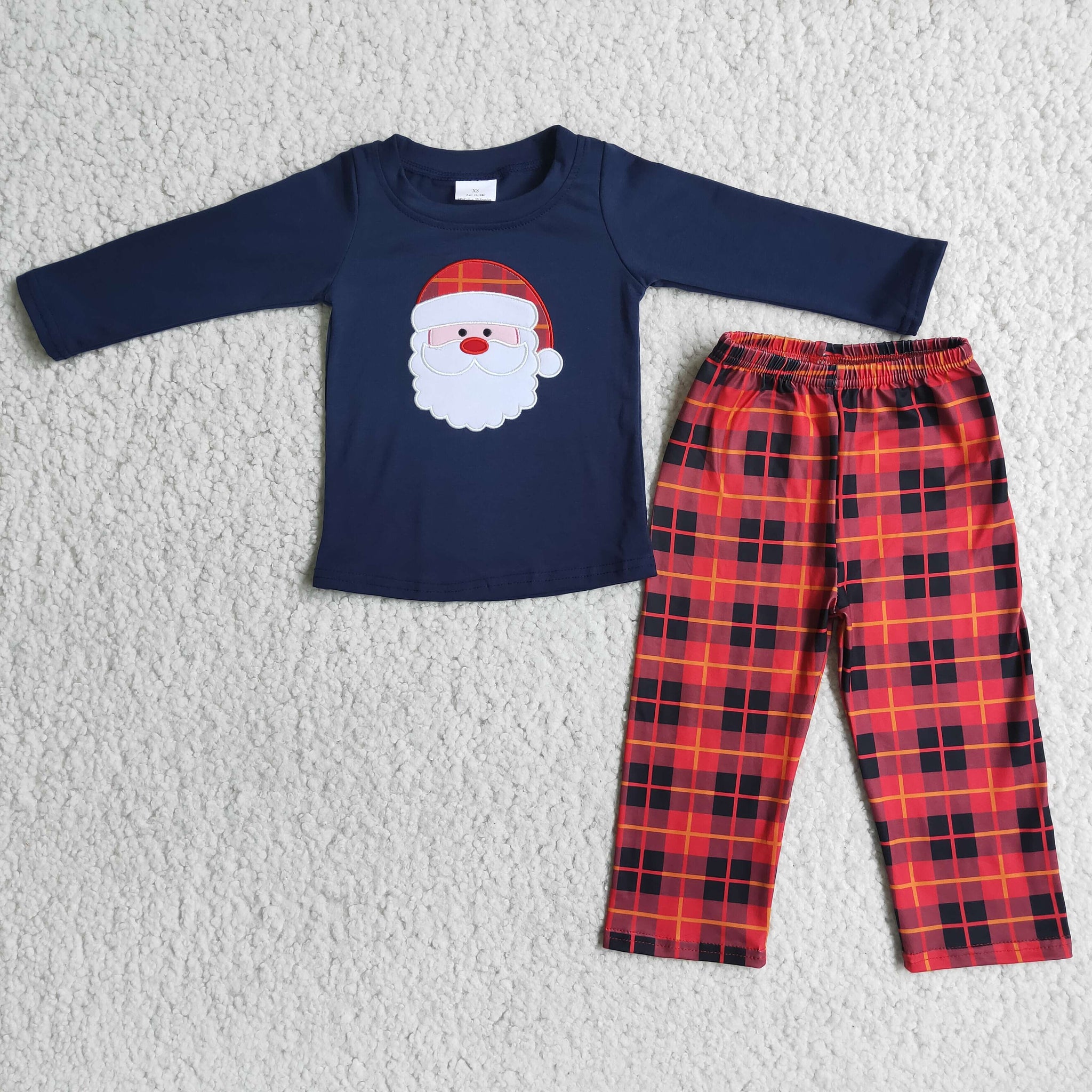 6 B3-37 boy santa claus emboridery navy plaid christmas winter set-promotion 2023.11.25