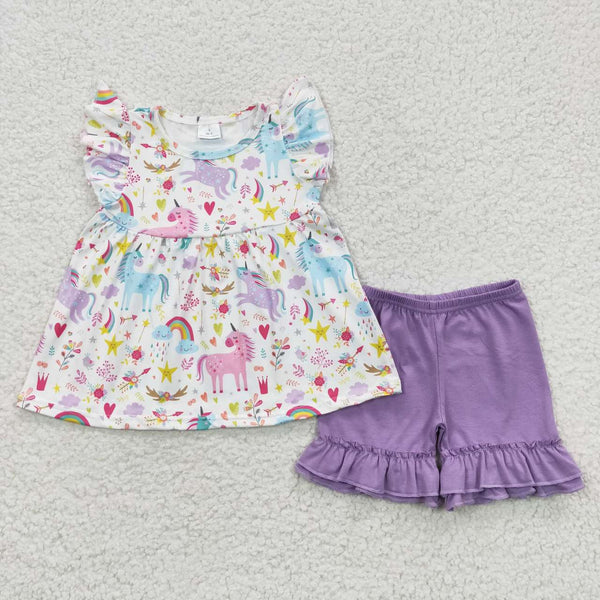 C10-3 girl  summer unicorn purple flutter sleeve set--promotion 2024.6.29 $2.99