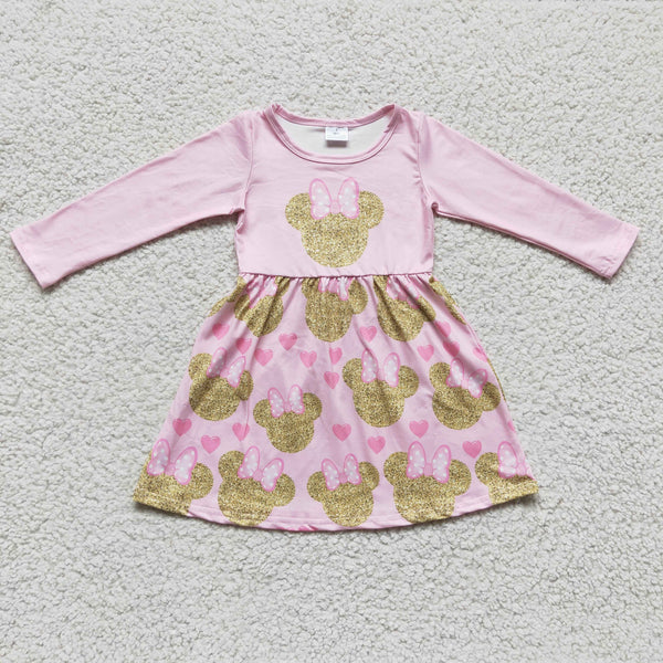 GLD0156 baby girl clothes cartoon pink winter dress 1