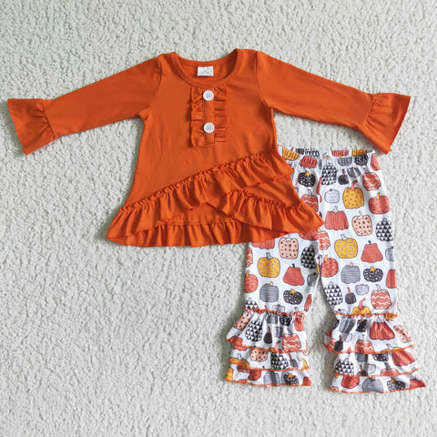 6 A13-28 girl halloween orange pumpkin long sleeve set