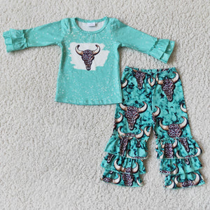 6 B3-2 girl blue cow winter long sleeve set-promotion 2024.9.7 $2.99