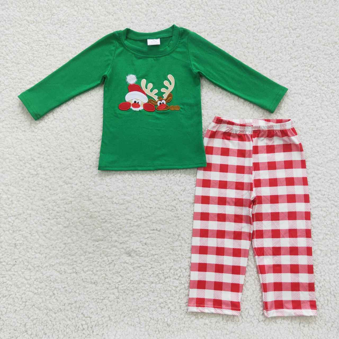 BLP0203 RTS  toddler boy clothes embroidery  santa claus boy christmas outfit