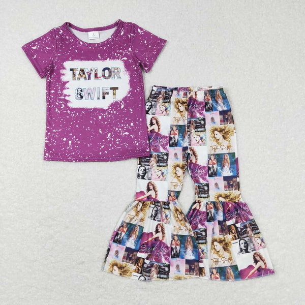 GSPO1140 baby girl clothes superstar print outfits toddler bell bottom set