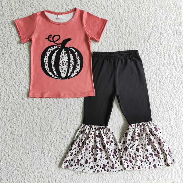 GSPO0190 fall boutique kids clothing pumpkin set