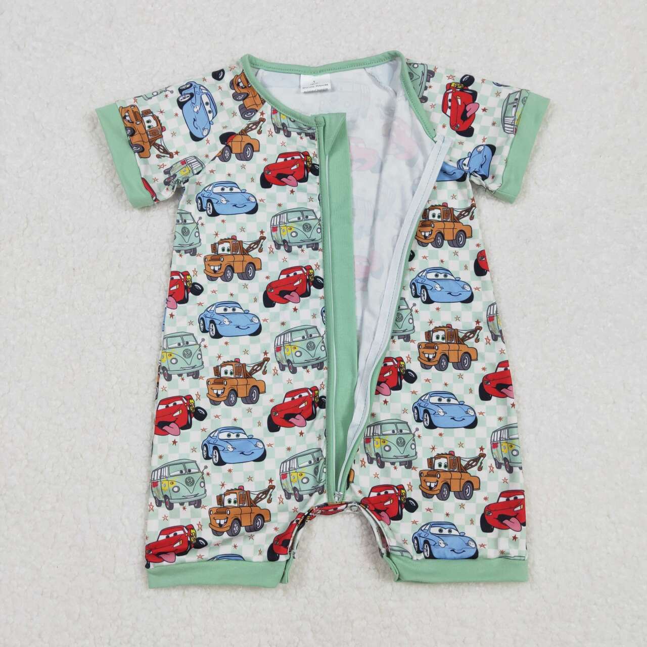 SR2373 RTS boy clothes cartoon car boy summer romper zip romper