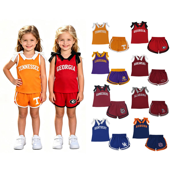 RTS  toddler girl clothes cotton+vinyl pattern state bows girl summer shorts set