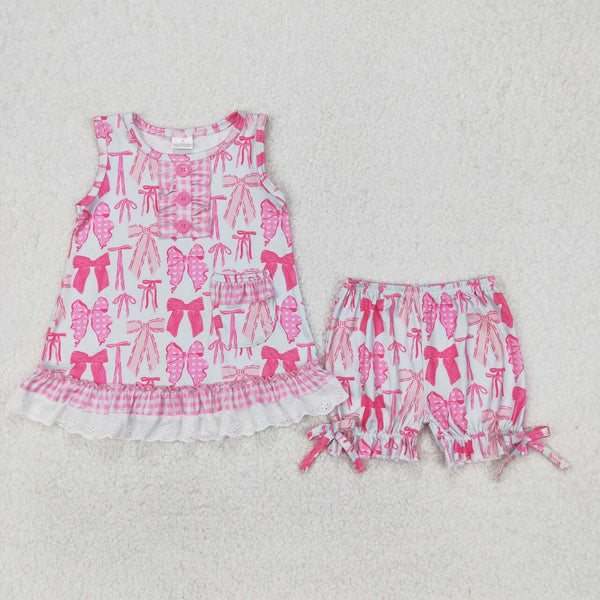 GSSO2187 RTS 3-6M TO 6-7T girl clothes pink bows girl summer set