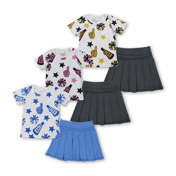 RTS girl clothes girl summer set  cheer girl summer short skirt set yoga clothes