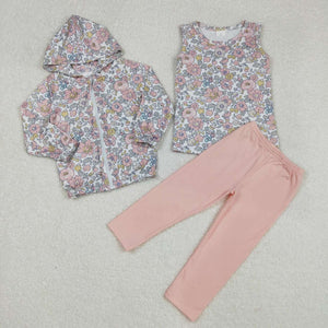 GLP2313 RTS girl clothes floral girl winter hoodie set