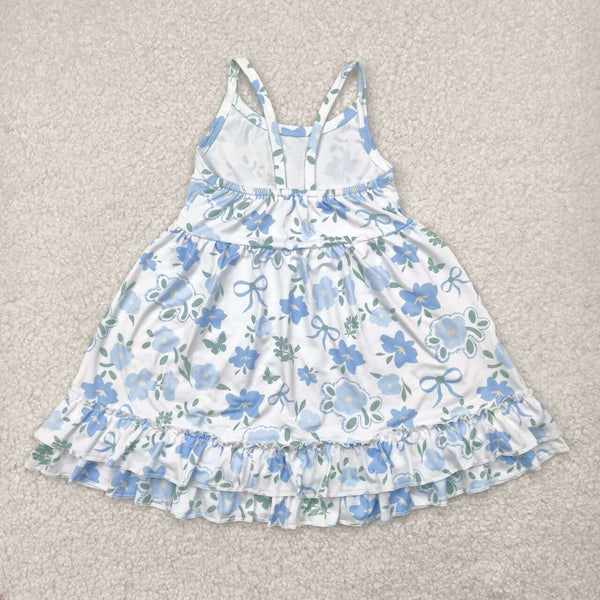 GSD2377 RTS girl clothes blue floral  girl summer dress