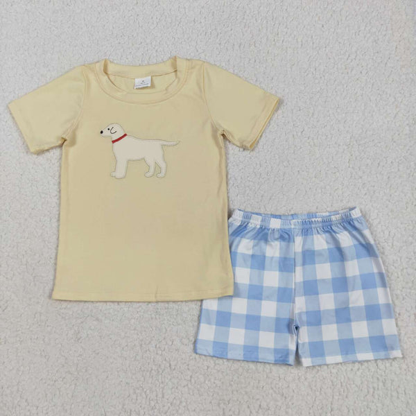 BSSO1058 RTS boy clothes dog toddler boy summer embroidery outfit