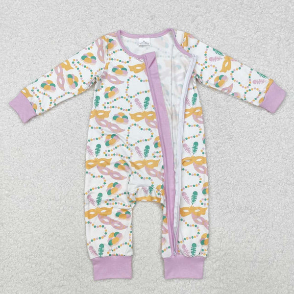 LR2097 RTS baby girl clothes mardi gras girl  winter romper zip romper