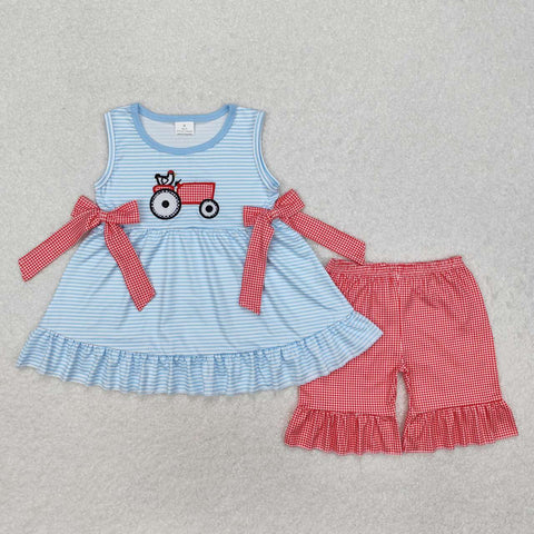 GSSO1728 RTS girl clothing chicken embroidery girl summer shorts set