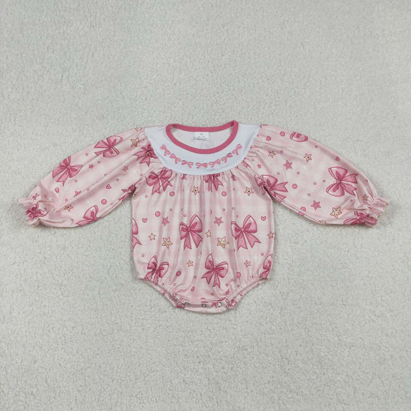 LR2771 RTS baby girl clothes pink bows embroidery girl winter embroidery bubble