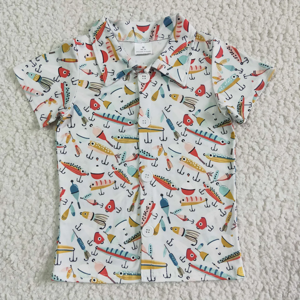 RTS  Matching clothing toddler clothes cowboy fishing print boy summer clothing-2026.3.17