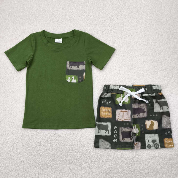 BSSO1390 RTS boy clothes green animal boy summer outfit