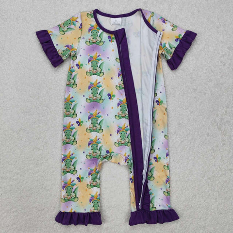 SR2068 RTS baby clothes cartoon zip romper girl Mardi Gras Romper