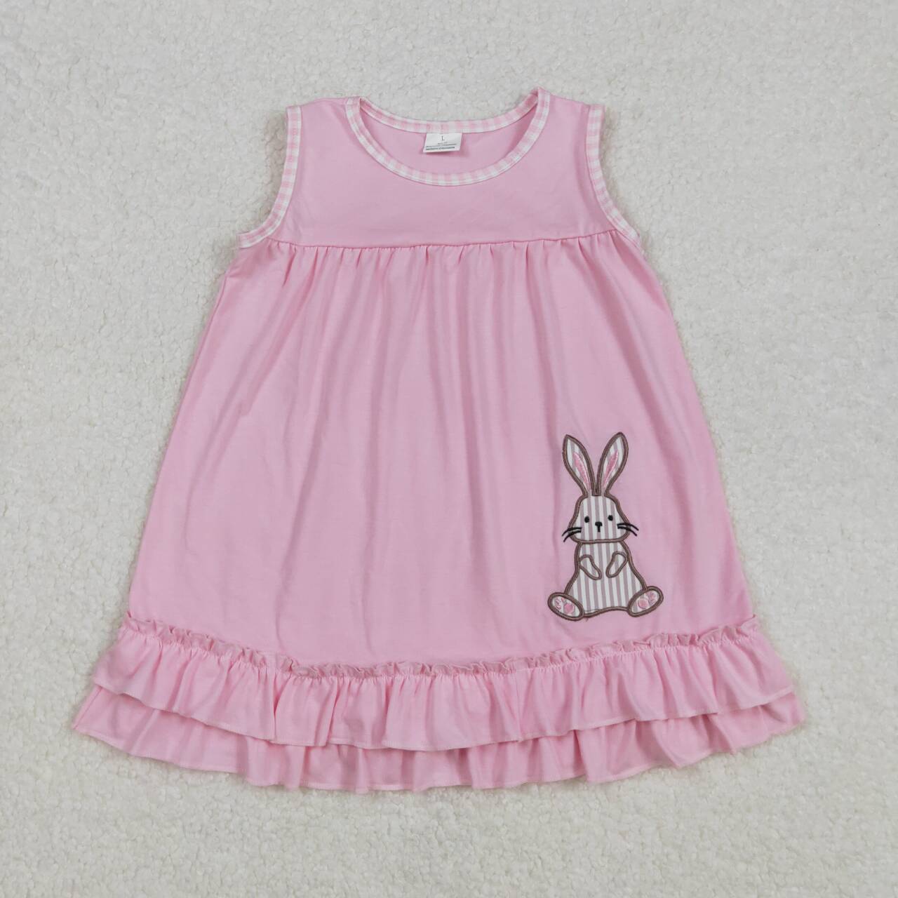 GSD1671 RTS girl easter dress bunny embroidery dress pink sleeveless girl clothes