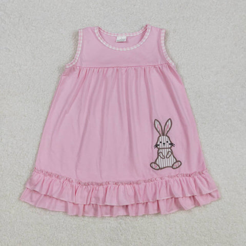 GSD1671 RTS girl easter dress bunny embroidery dress pink sleeveless girl clothes