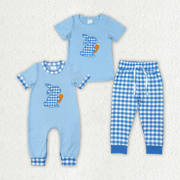 RTS Matching clothing kids Easter bunny gingham embroidery short sleeve clothes-2026.10.27