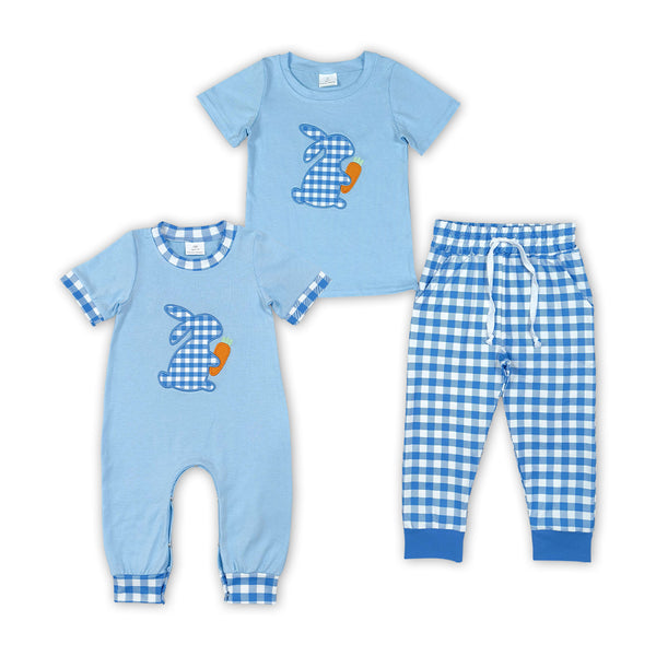 RTS Matching clothing kids Easter bunny gingham embroidery short sleeve clothes-2026.10.27