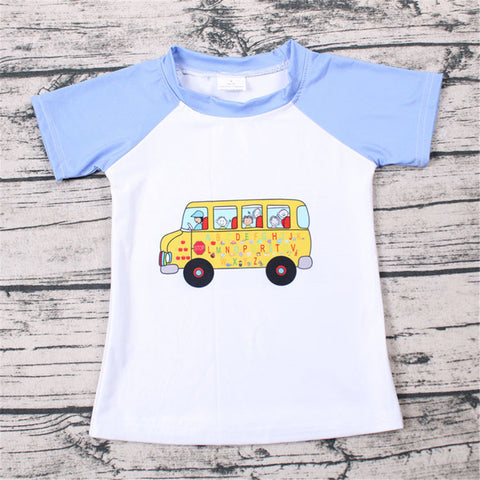 back to school blue bus tshirt top